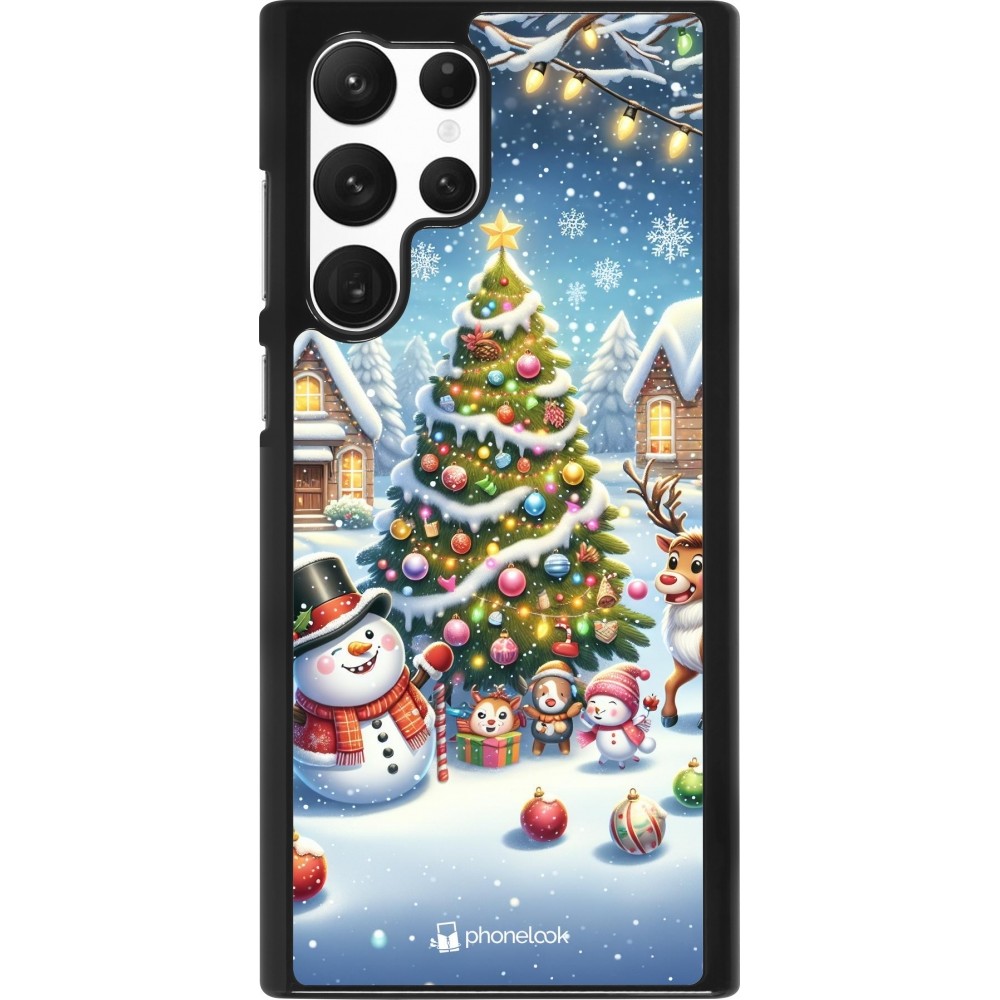 Coque Samsung Galaxy S22 Ultra - Noël 2023 bonhomme de neige et sapin