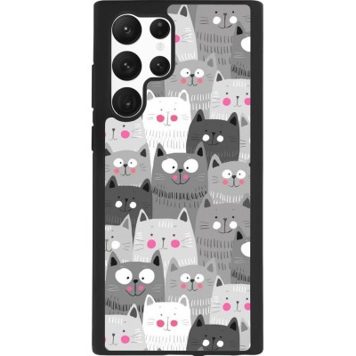 Coque Samsung Galaxy S22 Ultra - Silicone rigide noir Chats gris troupeau