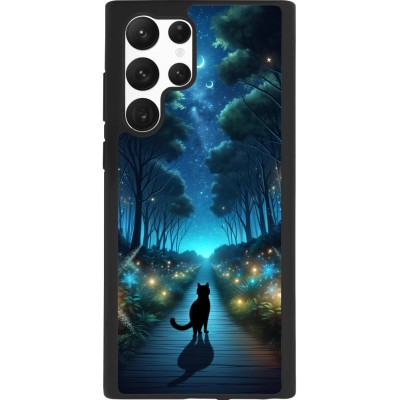 Samsung Galaxy S22 Ultra Case Hülle - Silikon schwarz Schwarze Katze Spaziergang
