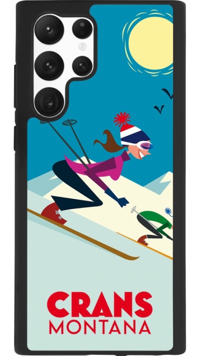 Coque Samsung Galaxy S22 Ultra - Silicone rigide noir Crans-Montana Ski Downhill