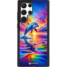 Coque Samsung Galaxy S22 Ultra - Silicone rigide noir Dauphin arc-en-ciel heureux