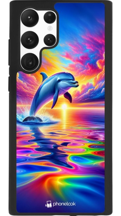 Coque Samsung Galaxy S22 Ultra - Silicone rigide noir Dauphin arc-en-ciel heureux