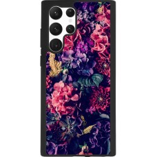 Coque Samsung Galaxy S22 Ultra - Silicone rigide noir Flowers Dark