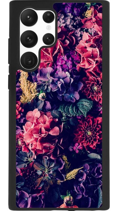 Coque Samsung Galaxy S22 Ultra - Silicone rigide noir Flowers Dark