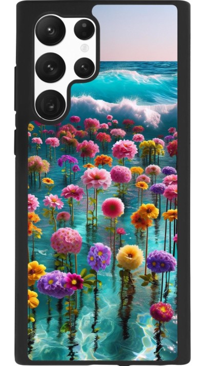 Coque Samsung Galaxy S22 Ultra - Silicone rigide noir Flower sea waves
