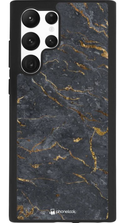 Coque Samsung Galaxy S22 Ultra - Silicone rigide noir Grey Gold Marble