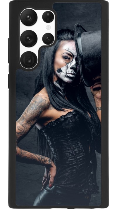 Coque Samsung Galaxy S22 Ultra - Silicone rigide noir Halloween 22 Tattooed Girl