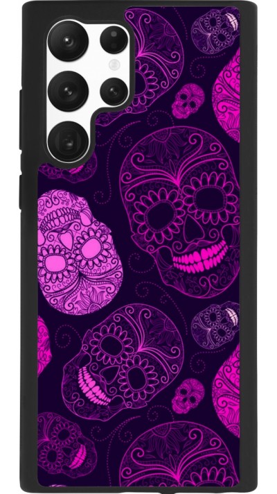 Coque Samsung Galaxy S22 Ultra - Silicone rigide noir Halloween 2023 pink skulls