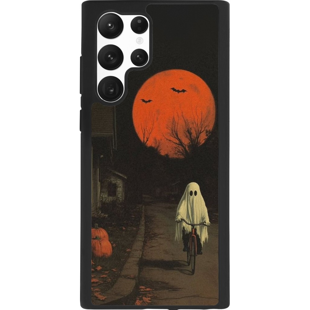 Coque Samsung Galaxy S22 Ultra - Silicone rigide noir Halloween 2025 Ghost on a bicycle
