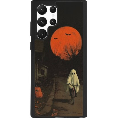 Samsung Galaxy S22 Ultra Case Hülle - Silikon schwarz Halloween 2025 Ghost on a bicycle