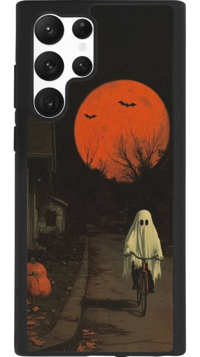 Coque Samsung Galaxy S22 Ultra - Silicone rigide noir Halloween 2025 Ghost on a bicycle