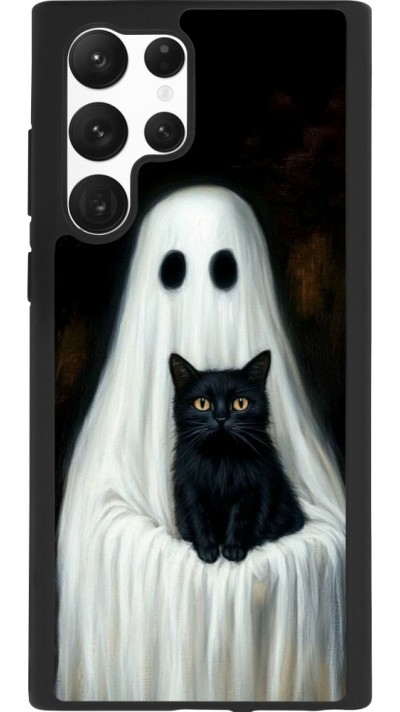 Coque Samsung Galaxy S22 Ultra - Silicone rigide noir Halloween 2025 Ghost with black cat