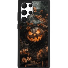 Coque Samsung Galaxy S22 Ultra - Silicone rigide noir Halloween 2025 Pumpkin with flowers