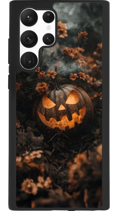 Coque Samsung Galaxy S22 Ultra - Silicone rigide noir Halloween 2025 Pumpkin with flowers