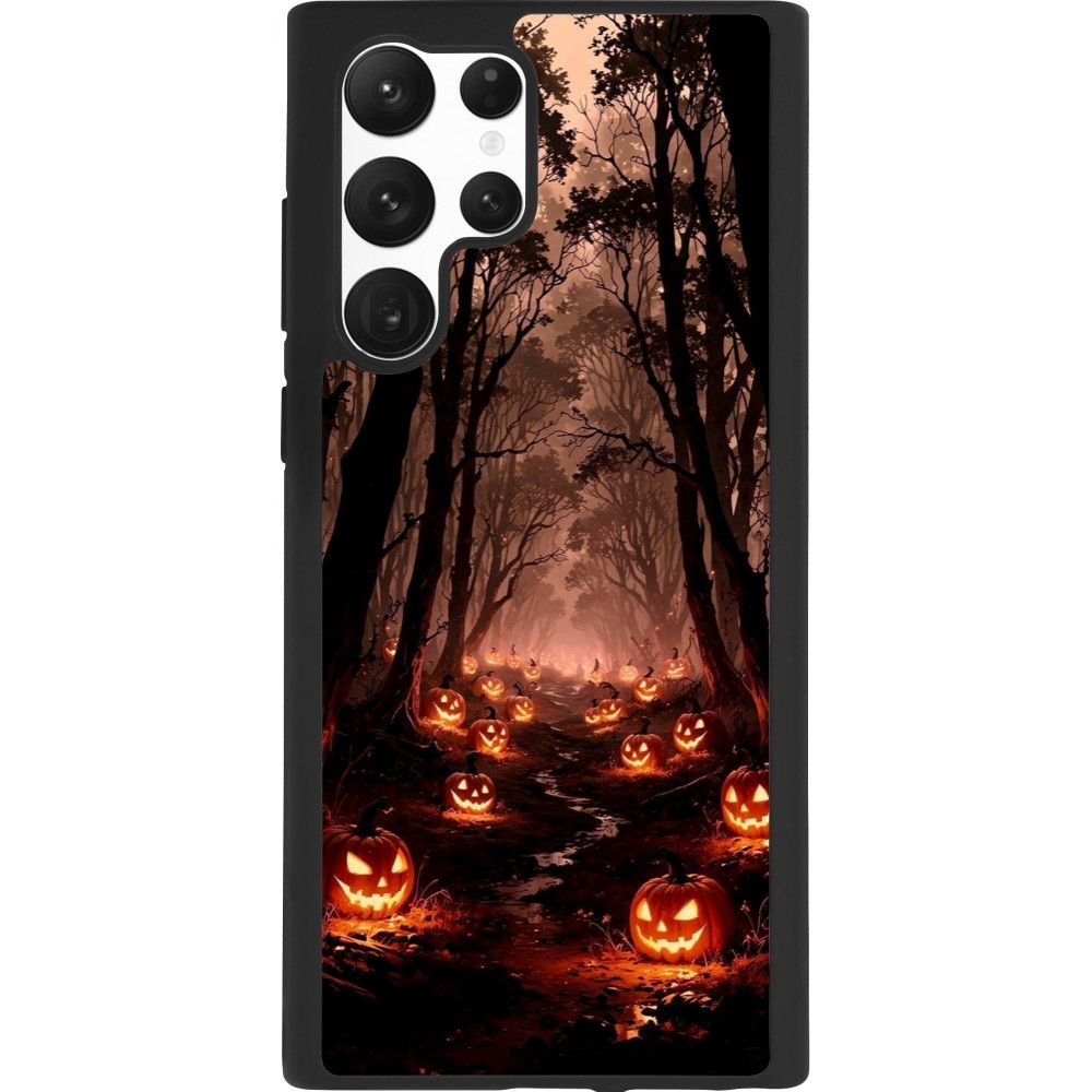 Coque Samsung Galaxy S22 Ultra - Silicone rigide noir Halloween 2025 Road of Terrifying Pumpkins