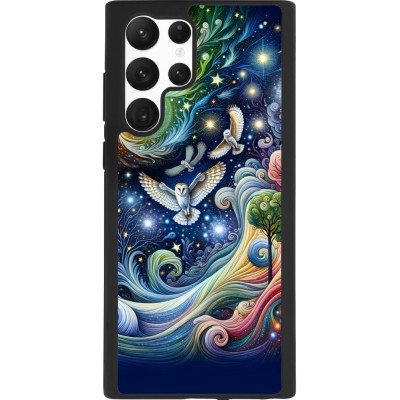 Coque Samsung Galaxy S22 Ultra - Silicone rigide noir hibou volant floral