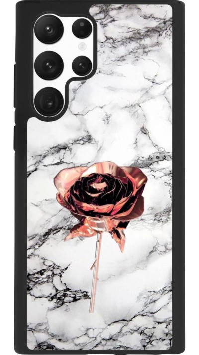 Coque Samsung Galaxy S22 Ultra - Silicone rigide noir Marble Rose Gold