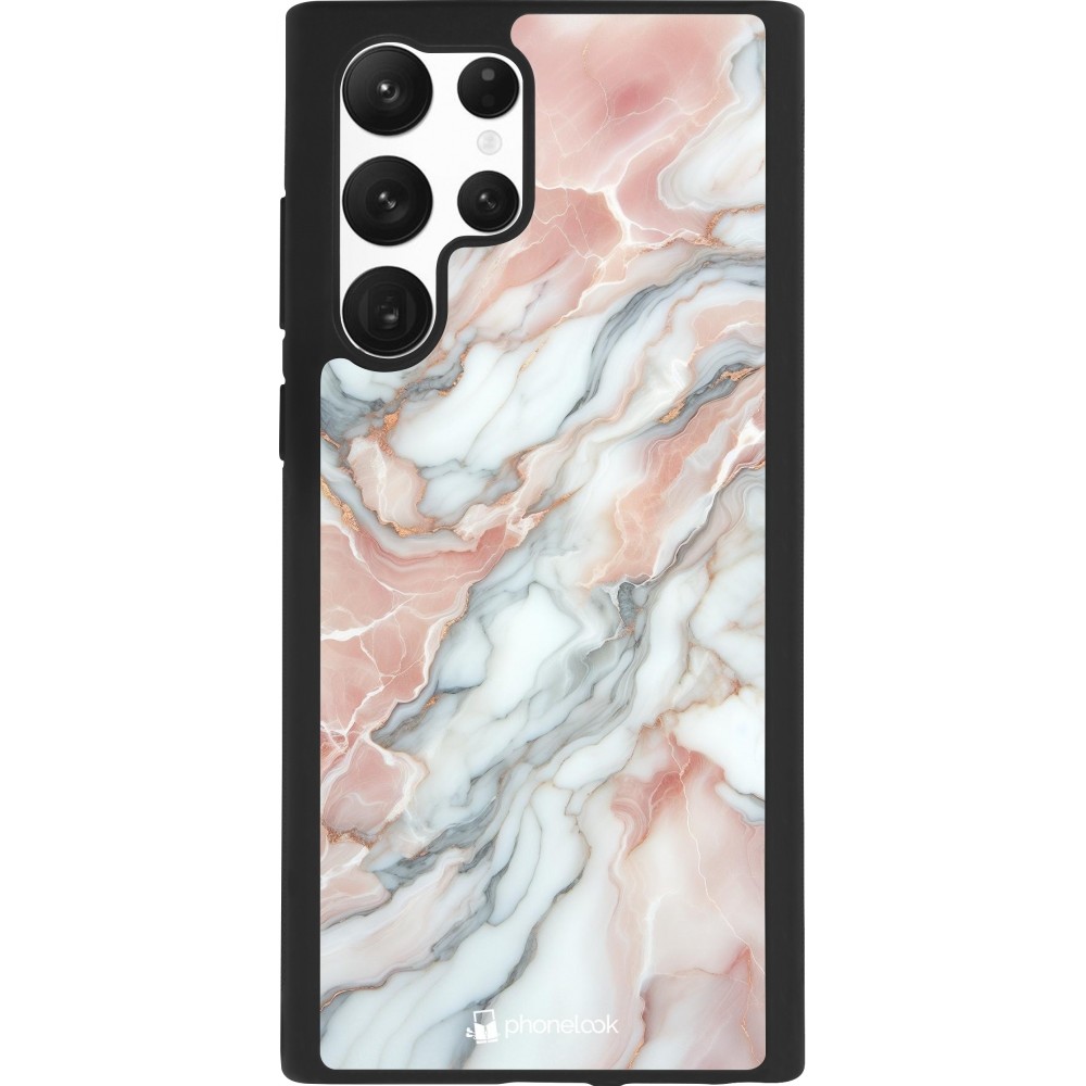 Coque Samsung Galaxy S22 Ultra - Silicone rigide noir Marbre Rose Lumineux