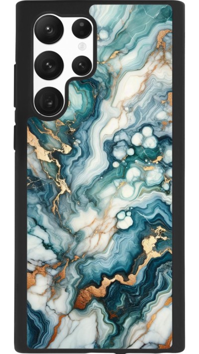 Coque Samsung Galaxy S22 Ultra - Silicone rigide noir Marbre Vert Bleu Doré