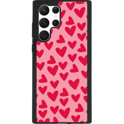 Coque Samsung Galaxy S22 Ultra - Silicone rigide noir Mom 2024 petits coeurs
