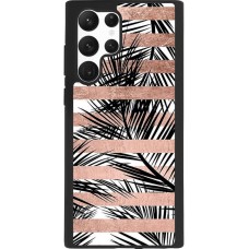 Coque Samsung Galaxy S22 Ultra - Silicone rigide noir Palm trees gold stripes