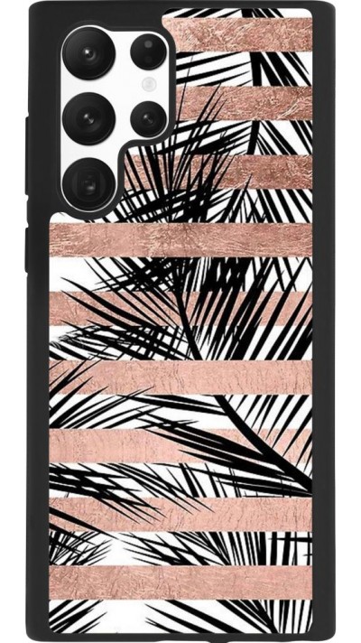 Coque Samsung Galaxy S22 Ultra - Silicone rigide noir Palm trees gold stripes