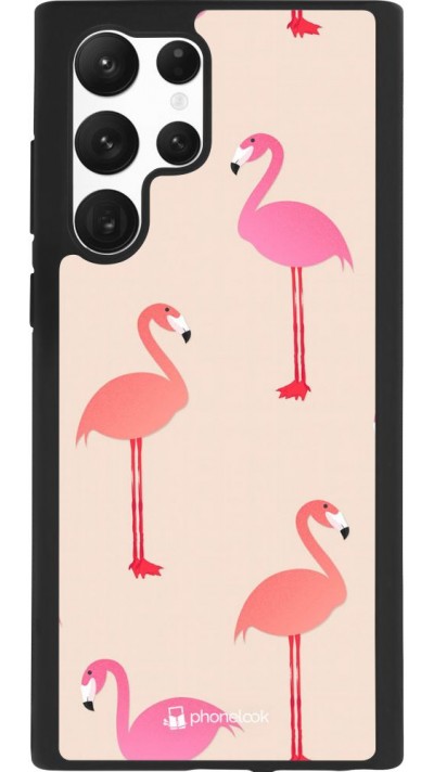 Coque Samsung Galaxy S22 Ultra - Silicone rigide noir Pink Flamingos Pattern