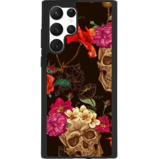 Coque Samsung Galaxy S22 Ultra - Silicone rigide noir Skulls and flowers