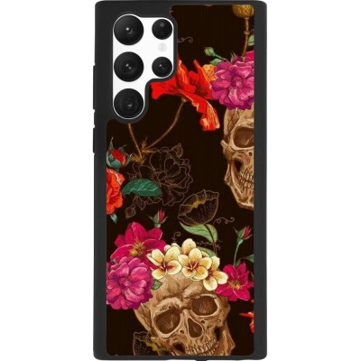 Hülle Samsung Galaxy S22 Ultra - Silikon schwarz Skulls and flowers