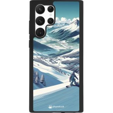 Coque Samsung Galaxy S22 Ultra - Silicone rigide noir Snowboarder Montagne