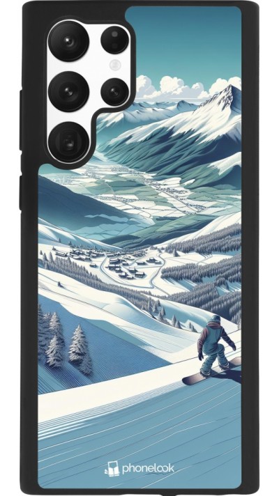 Coque Samsung Galaxy S22 Ultra - Silicone rigide noir Snowboarder Montagne