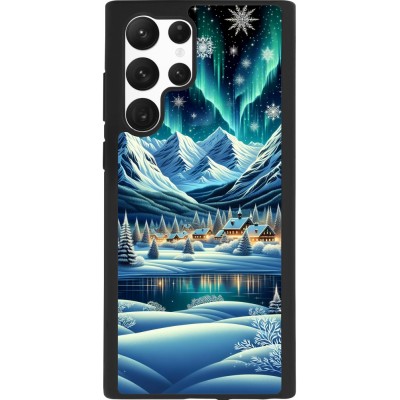 Samsung Galaxy S22 Ultra Case Hülle - Silikon schwarz Verschneites Bergdorf am See in der Nacht
