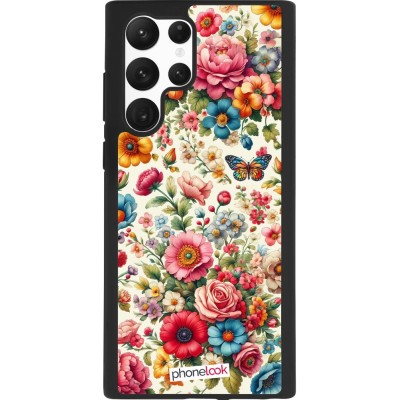 Coque Samsung Galaxy S22 Ultra - Silicone rigide noir Spring 25 printemps fleuri