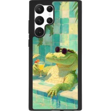 Coque Samsung Galaxy S22 Ultra - Silicone rigide noir Crocodile in the swimming pool Summer 2026