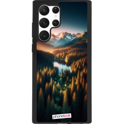 Samsung Galaxy S22 Ultra Case Hülle - Silikon schwarz Sonnenuntergang Waldsee