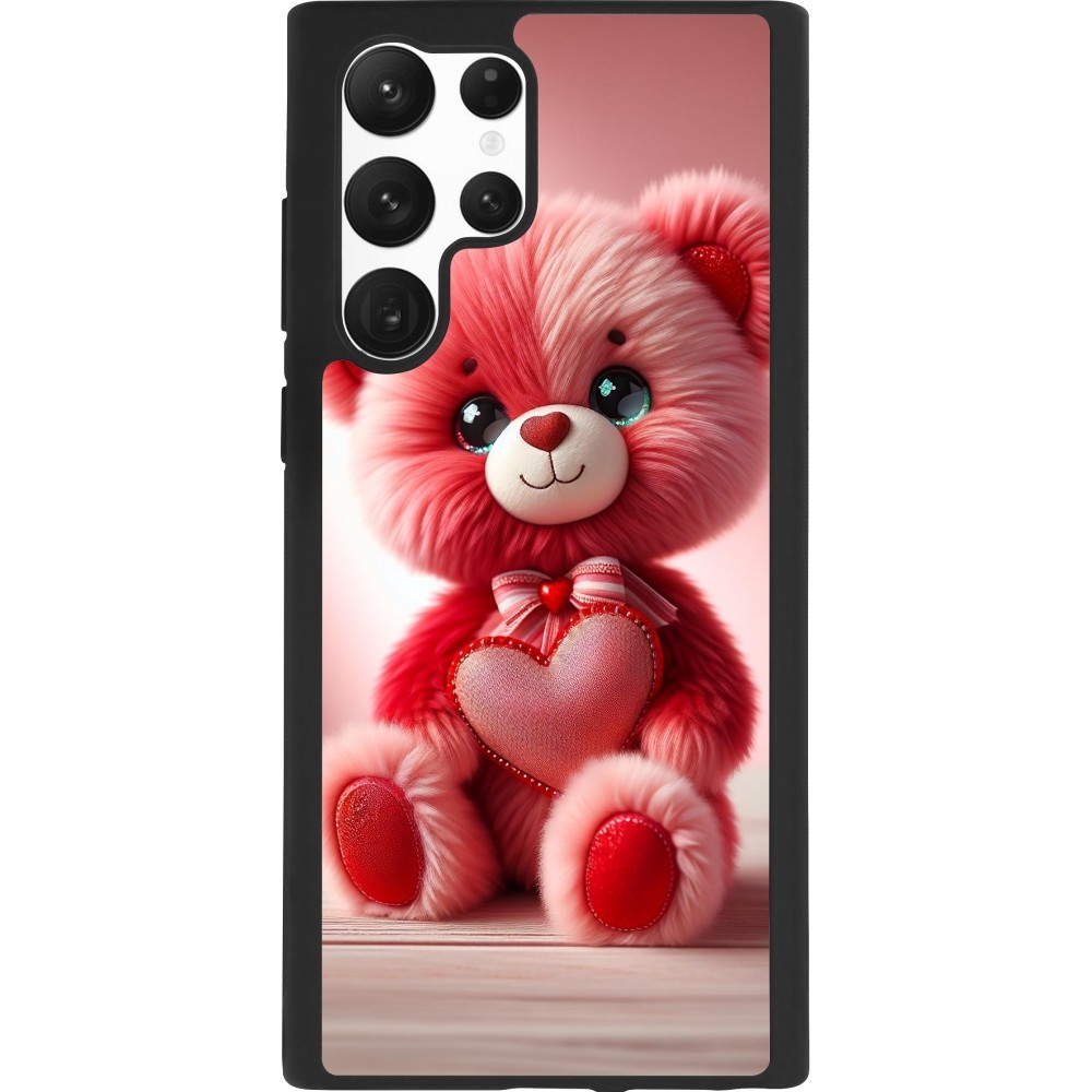 Coque Samsung Galaxy S22 Ultra - Silicone rigide noir Valentine 2024 Ourson rose