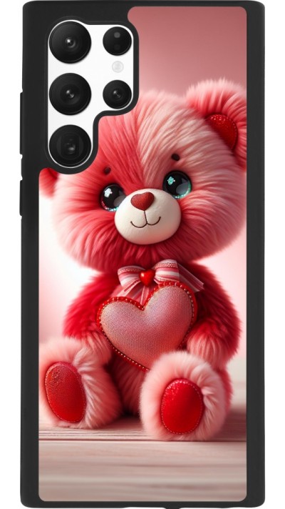 Coque Samsung Galaxy S22 Ultra - Silicone rigide noir Valentine 2024 Ourson rose