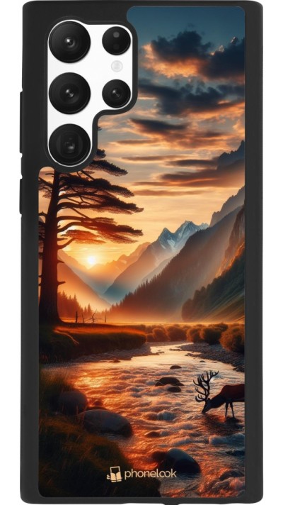 Coque Samsung Galaxy S22 Ultra - Silicone rigide noir Valley Sunset Deer Tree