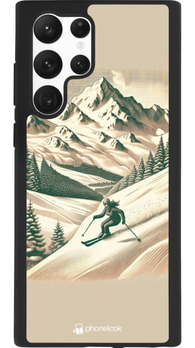 Coque Samsung Galaxy S22 Ultra - Silicone rigide noir Vintage Ski Mountain