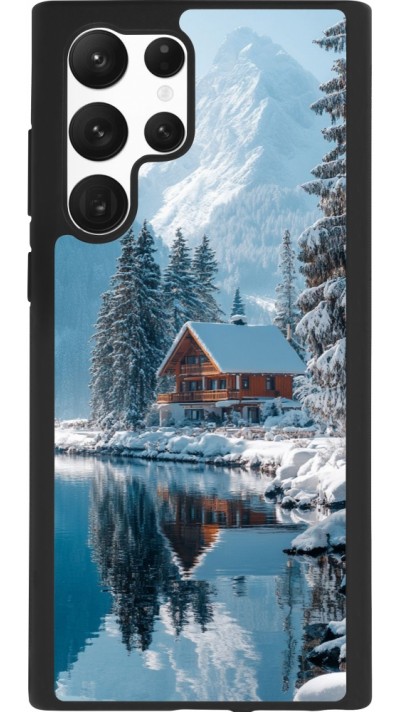 Coque Samsung Galaxy S22 Ultra - Silicone rigide noir Winter 25 Winter house forest day