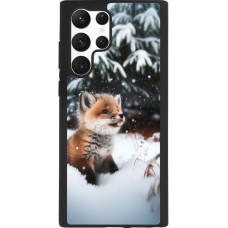 Coque Samsung Galaxy S22 Ultra - Silicone rigide noir Noël 2023 Renardeau sapin