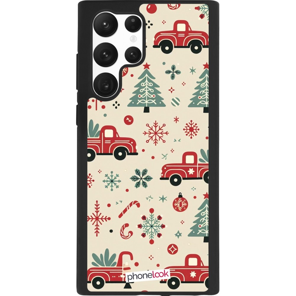 Coque Samsung Galaxy S22 Ultra - Silicone rigide noir Noël 2024 Camion Sapin