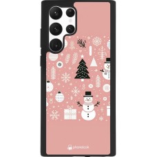 Samsung Galaxy S22 Ultra Case Hülle - Silikon schwarz Weihnachten 2024 Rose Schneemann Weihnachten