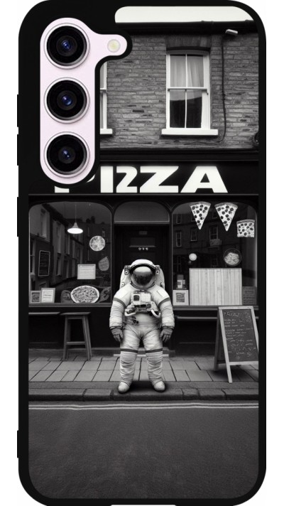 Samsung Galaxy S23 Case Hülle - Silikon schwarz Astronaut vor einer Pizzeria
