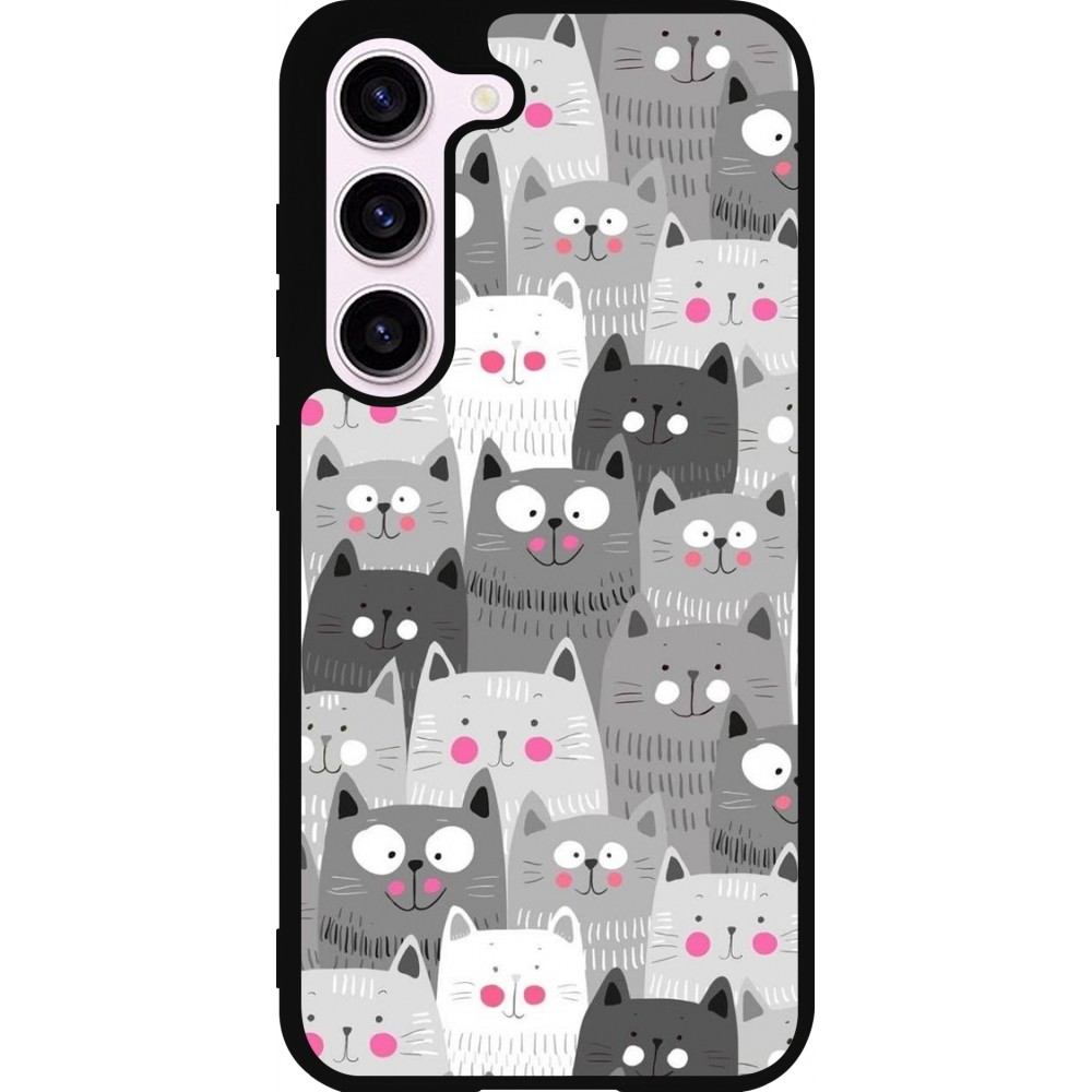 Coque Samsung Galaxy S23 - Silicone rigide noir Chats gris troupeau