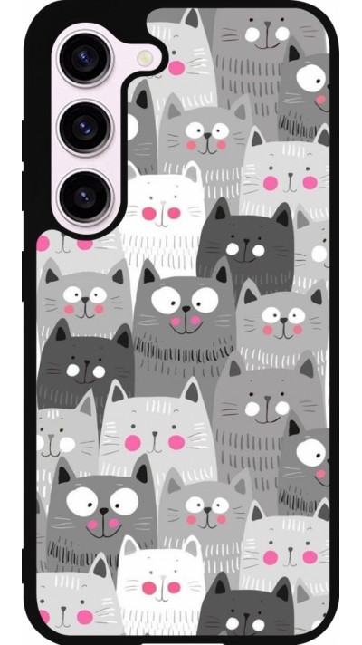 Coque Samsung Galaxy S23 - Silicone rigide noir Chats gris troupeau
