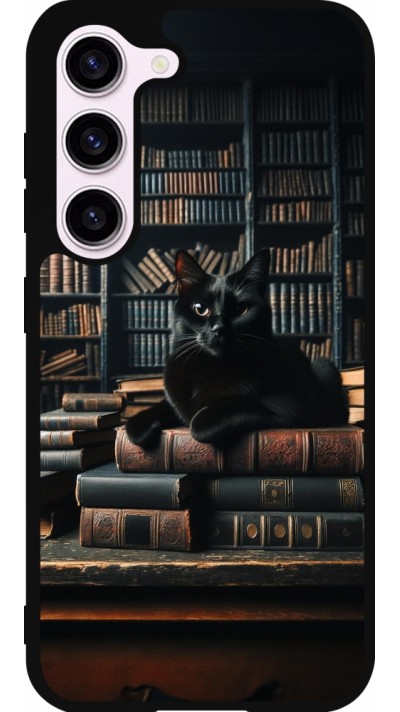 Samsung Galaxy S23 Case Hülle - Silikon schwarz Katze Bücher dunkel