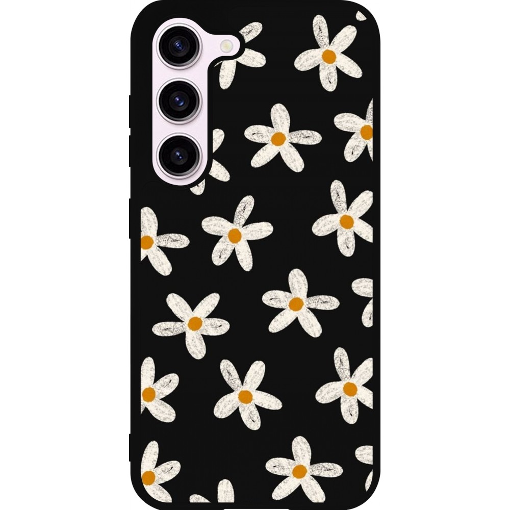 Coque Samsung Galaxy S23 - Silicone rigide noir Easter 2024 white on black flower