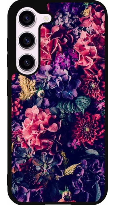Samsung Galaxy S23 Case Hülle - Silikon schwarz Flowers Dark