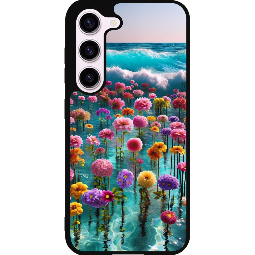 Samsung Galaxy S23 Case Hülle - Silikon schwarz Blumenmeer Wellen